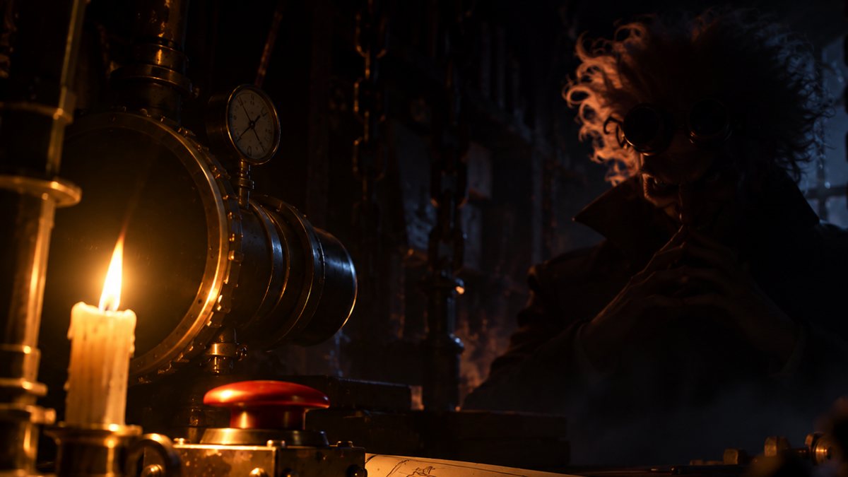 Ignatius Grimm's dark, candle-lit study